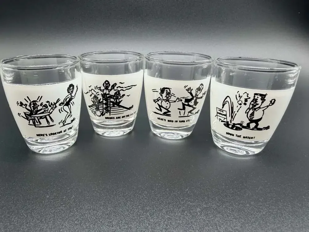 Vintage Anchor Hocking Comical Novelty Shot Glasses Set of 4